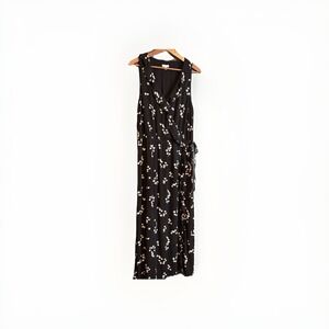 J Jill Dress Womens Medium Floral Sleeveless V-Neck Long Black Outdoor